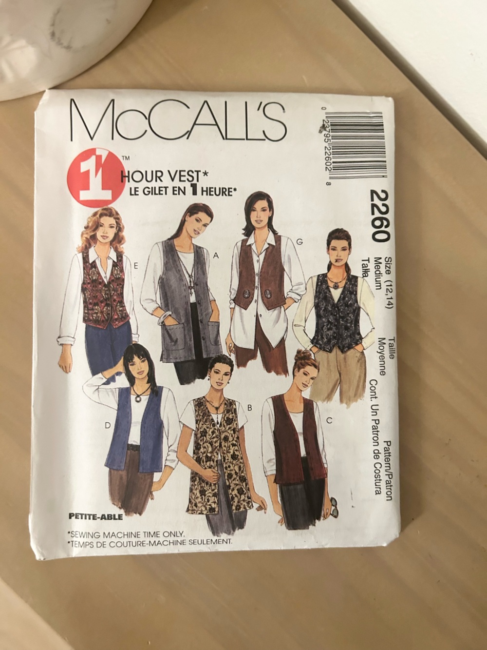 Vintage McCall’s 2260 Misses Unlined Vest Sewing Pattern Sizes 12–14